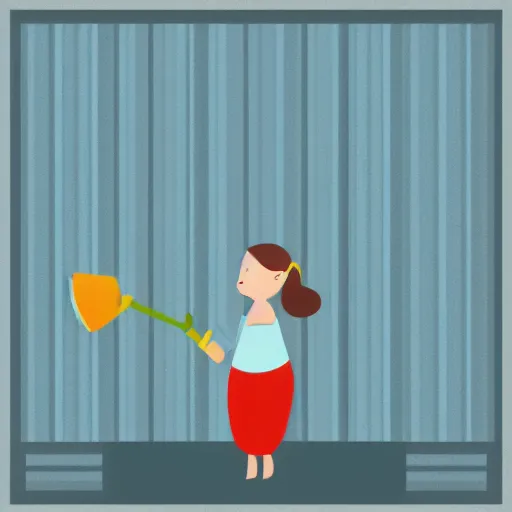 Prompt: a woman holding a watering can on top of a light blue flower, flat design, flat colors, illustration