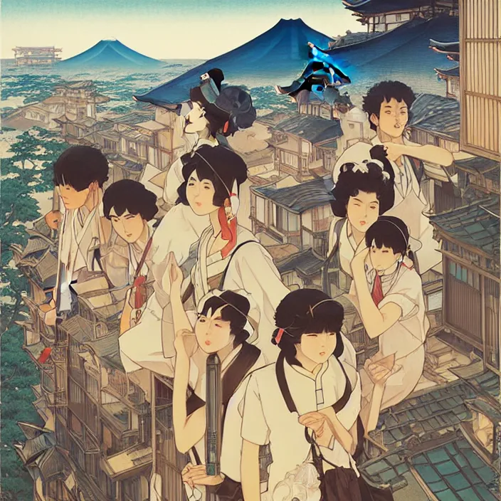 Image similar to japanese city, summer, in the style of studio ghibli, j. c. leyendecker, greg rutkowski, artem