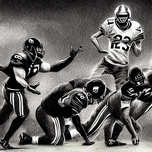 Prompt: a dark fantasy illustration of an NFL game