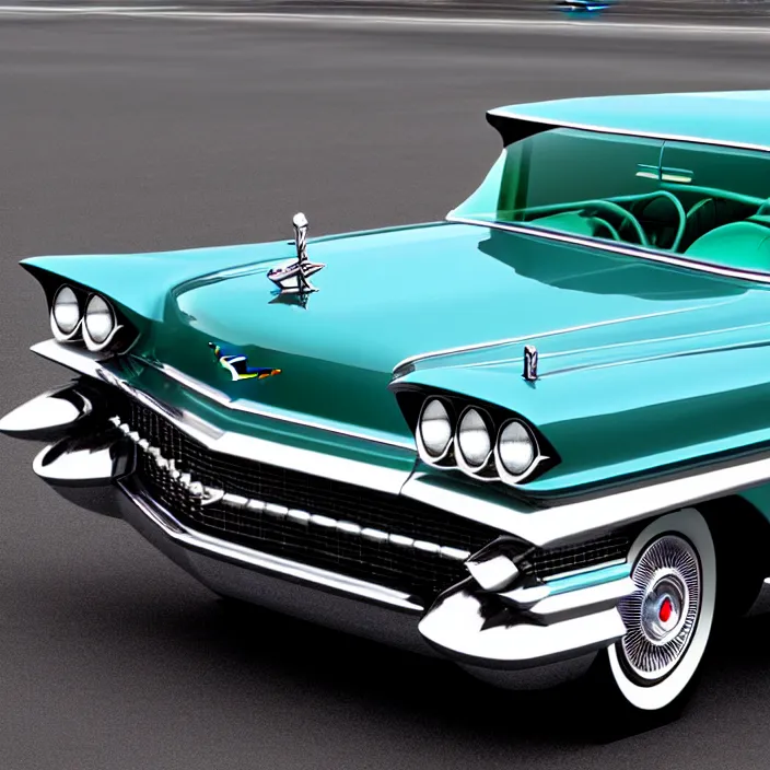 Image similar to hyper realistic, high detail photo of 1 9 5 9 cadillac eldorado, beautiful, dreary lighting