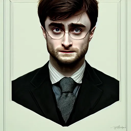 Image similar to symmetry portrait of daniel radcliffe, intricate, elegant, highly detailed, digital painting, artstation, concept art, smooth, sharp focus, illustration, art by artgerm and greg rutkowski and alphonse mucha