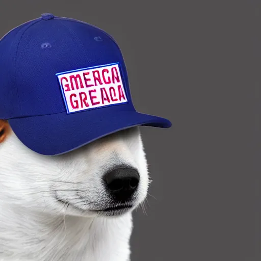 Image similar to doge wearing a make america great again cap, realistic, super detailed, wide shot, 8 k,