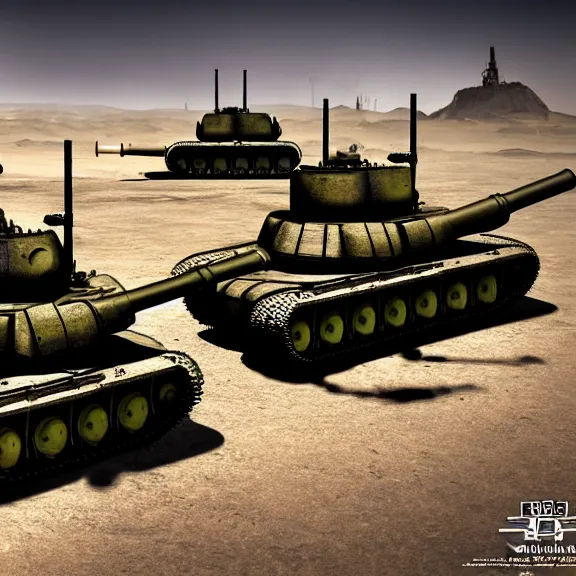 Prompt: atompunk tanks doing battle, 4 k, hdr, smooth, sharp focus, high resolution, award - winning photo