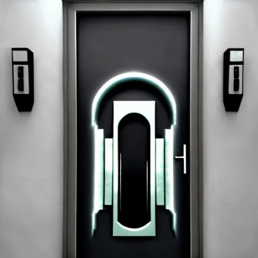 Image similar to hyper realistic art - deco sci - fi door