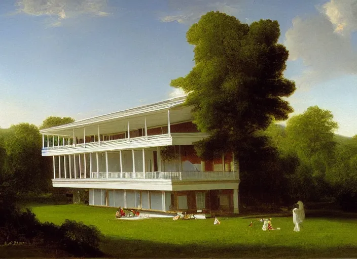 Image similar to painting of the farnsworth house by thomas cole