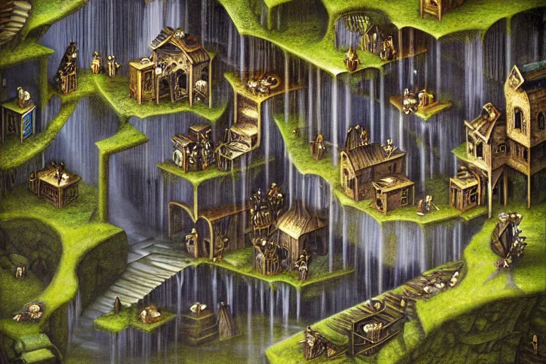 Prompt: gothic escher waterfall favela honeybee hive, subconscious environment, industrial factory, award winning art, epic dreamlike fantasy landscape, ultra realistic,