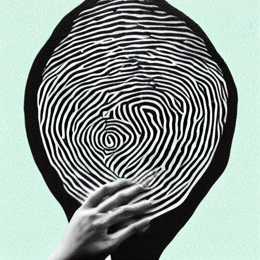 Prompt: woman inside her fingerprint as identity, surrealist high quality art”