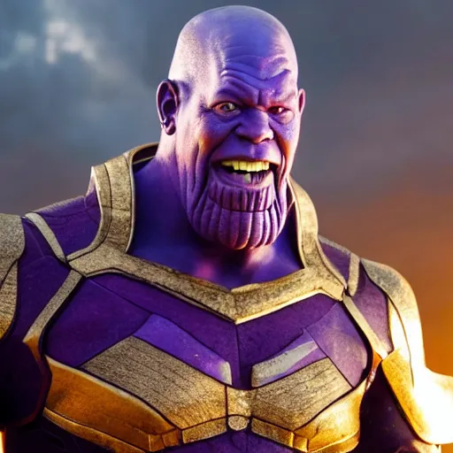 Image similar to morgan freeman as thanos, hd 4k photo