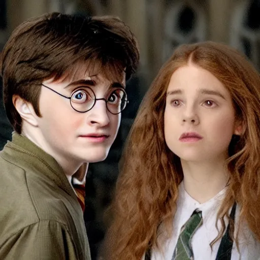 Prompt: Harry Potter and Hermione in Venice, art gallery, art museum, symmetrical face, beautiful eyes,