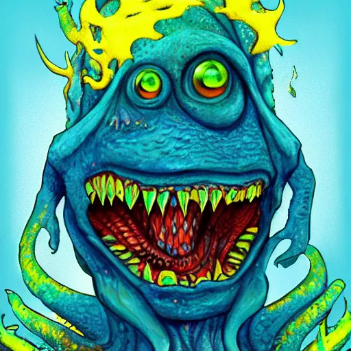 Image similar to Lovecraft monster, bright, colorful, happy, photorealistic,