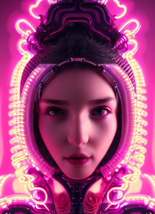 Image similar to a highly detailed long shot photo of very intricate female face portrait, futurism, rococo cyber neon lighting, detailed futuristic fibonacci jewelry, profile posing, hyper photorealistic, crispy quality, digital photography, trending in pinterest, cinematic, 4 k ultra hd, art by pascal blanche, art by greg rutkowski, art by artgerm,