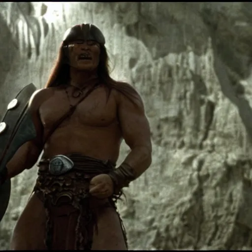 Prompt: still of Conan the barbarian (1980) in The Dark Night Returns(2012)-n8