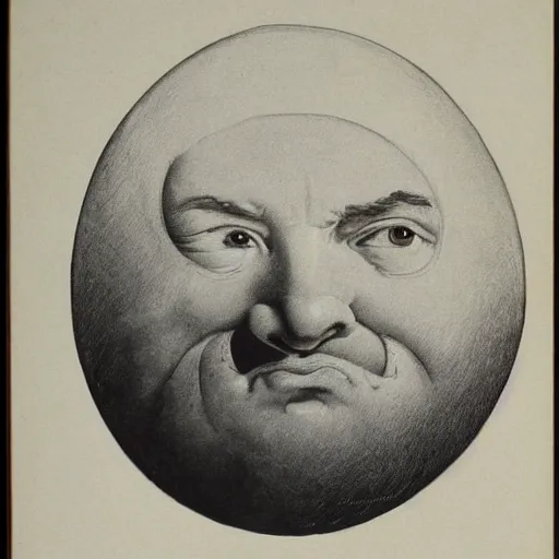 Image similar to crescent moon with man face smiling portrait, side view, surrounded by clouds, illustrated by peggy fortnum and beatrix potter and sir john tenniel