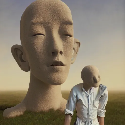 Image similar to the ego separates, hyperrealistic surrealism, dreamscape, beeple, award winning masterpiece with incredible details, zhang kechun, a surreal vaporwave vaporwave vaporwave vaporwave vaporwave painting by thomas cole of a gigantic broken mannequin head sculpture in ruins, astronaut lost in liminal space, highly detailed, trending on artstation