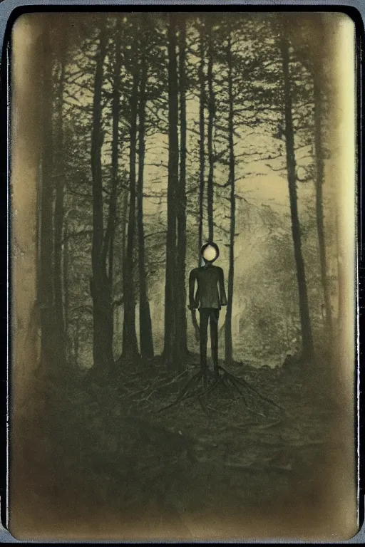 Prompt: the man of the forest, surreal, 1 9 1 0 polaroid photo