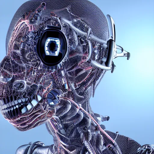 Prompt: a cyborg with hyperdontia, 4k, ultrarealistic digital art