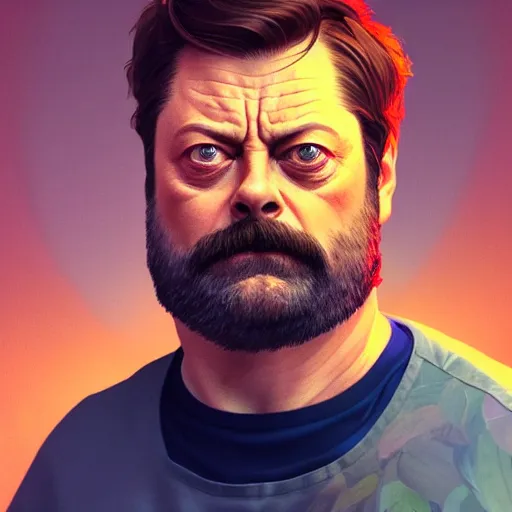 Image similar to portrait nick offerman as an orange hybrid mix, sci - fi and fantasy, intricate highly detailed digital painting, artstation, concept art, smooth and sharp focus, illustration, art by tan zi and ayanamikodon and alphonse mucha and wlop