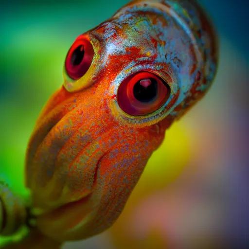 Prompt: fiery whimsical emotional eyes cephalopod, in a photorealistic macro photograph with shallow dof