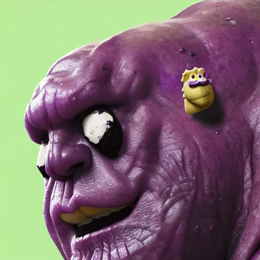 Image similar to thanos as an raisin with raisin features with the face of thanos, jamming with the californian raisins, realistic, hyperrealistic, ultra realistic, real, real world, highly detailed, very detailed, extremely detailed, intricate details, 8 k resolution, hd quality