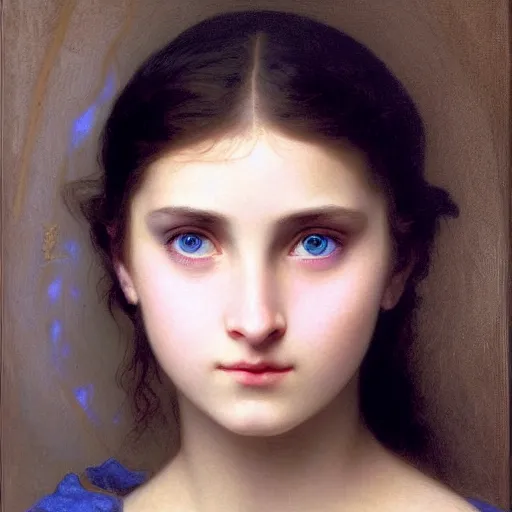 Image similar to A detailed portrait of Alia Atreides, a girl with glowing blue eyes, by William-Adolphe Bouguereau