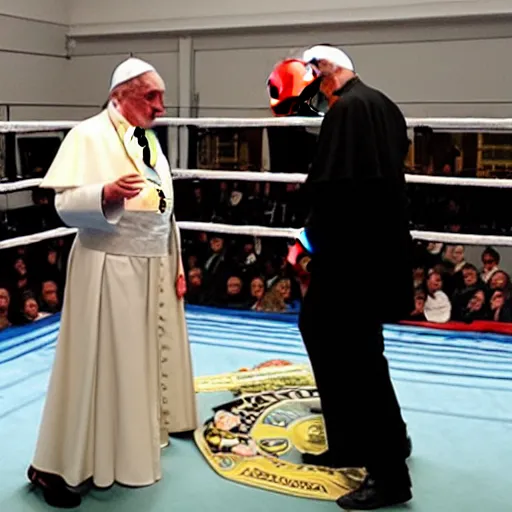 Image similar to gandalf vs pope francis boxing match