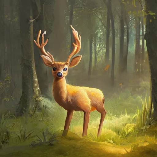 Prompt: concept art painting of an anthropomorphic elderly chubby doe deer wearing yellow robes, in the deep forest, realistic, detailed, cel shaded, in the style of makoto shinkai and greg rutkowski and james gurney