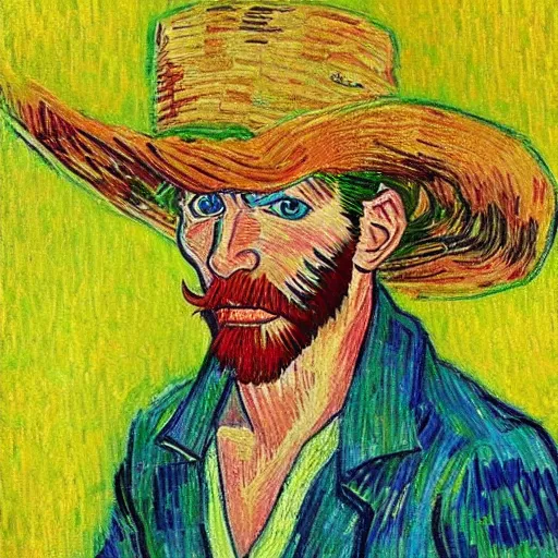 Prompt: straw hat luffy in the style of Vincent Van Gogh, portrait, seaside