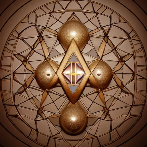 Image similar to sacred geometry, esoteric symbolism, golden ratio, unreal engine, evolve render 3 d, photo realistic, high detail