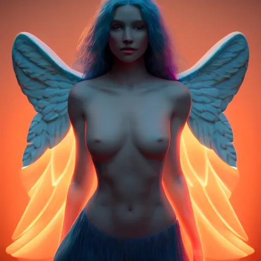 Image similar to beautiful angel, full body, flowing hair, blue eyes, beautiful aesthetic, by james jean, trending on artstation, digital art, cinematic lightning, octane render, ultra high detail