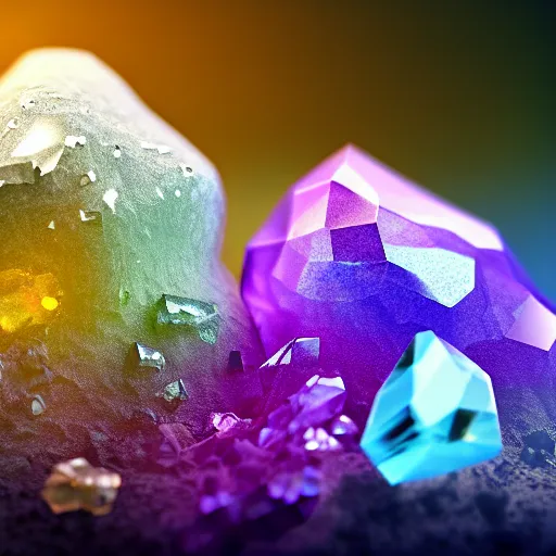 Image similar to macro photo of precious stones with fungal cultures and mold with little pastel coloured filaments, octane render, tilt shift, polarized light, ultrasharp focus, unreal engine 5, bokeh background, hyperrealism, vray