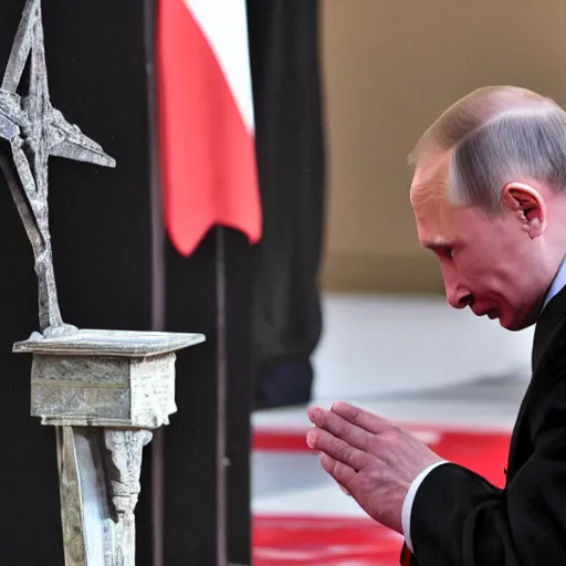 Prompt: Vladimir Putin praying at Hitler