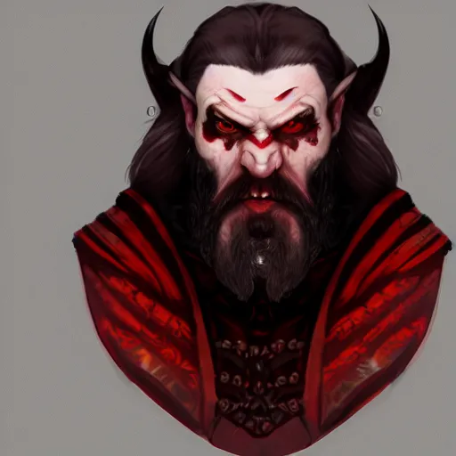 Prompt: portrait of male dwarven vampire with intense evil red eyes like dracula, concept art, fantasy, artstation, hd 4 k