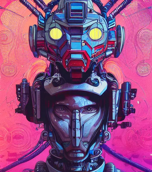 Image similar to high quality high detail biomechanical portrait of diesel punk in an alien world, gundam head, mekka, tristan eaton, victo ngai, artgerm, rhads, ross draws, hyperrealism, intricate detailed, alphonse mucha, 8 k, sci - fi, pastel colors, artstation,