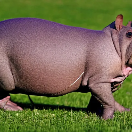 Image similar to chihuahua - hippopotamus hybrid creature walking a tight rope