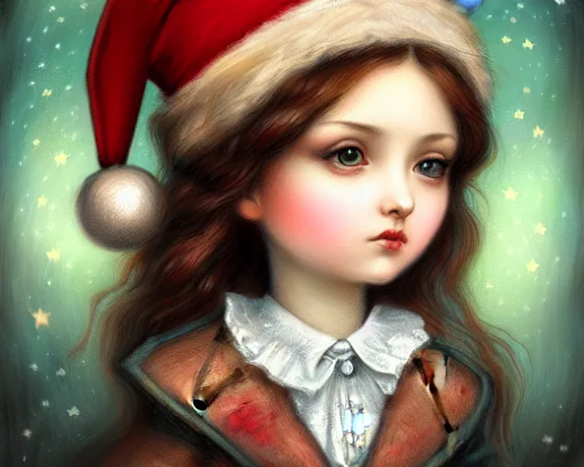 Image similar to closeup profile portrait of victorian london streets, nicoletta ceccoli, mark ryden, lostfish, max fleischer, hyper realistic, artstation, illustration, digital paint, matte paint, vivid colors, bright, cheerful, detailed and intricate christmas environment