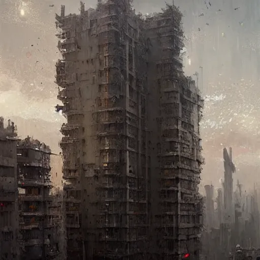 Prompt: Artwork of a brutalist cityscape by Greg Rutkowski