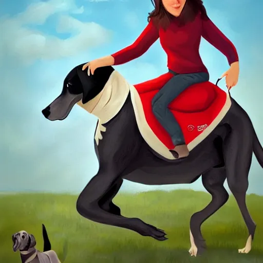 Prompt: girl riding a great Dane in the park, trending on artstation