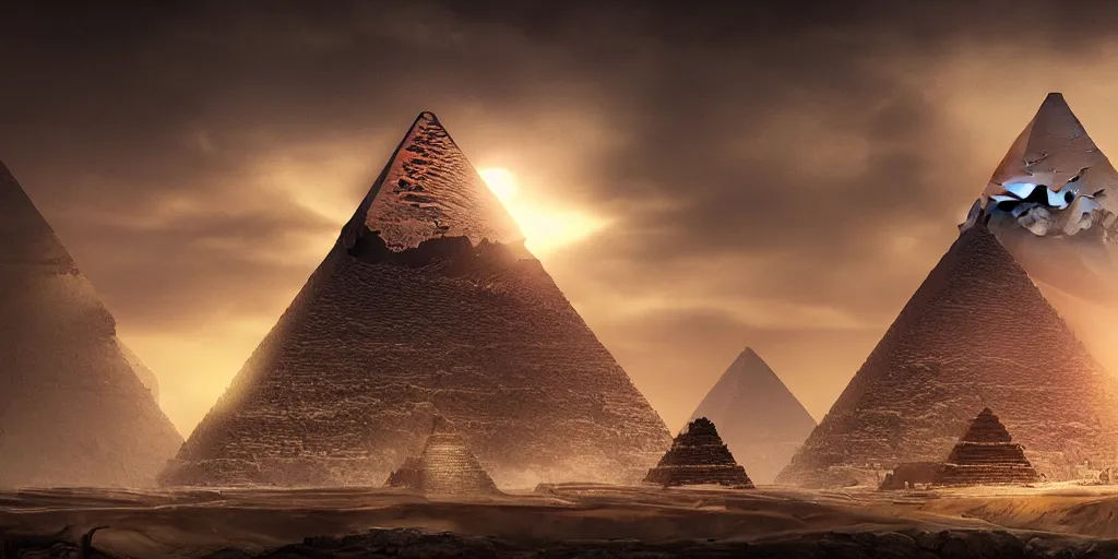 Image similar to Photorealistic epic intricate detailed dark wizard with arms outstretched, casting spells in front of an ominous Egyptian pyramid. a gentle rising mist, an epic rocky landscape. occult photorealism, UHD, amazing depth, glowing, golden ratio, 3D octane cycle unreal engine 5, volumetric lighting, cinematic lighting, cgstation artstation concept art