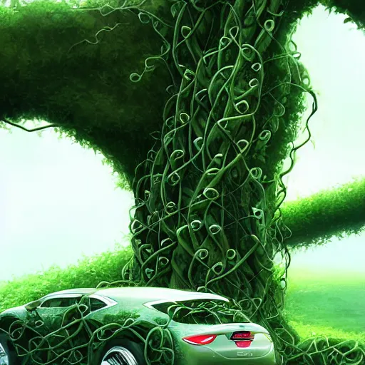 Image similar to a car wrapped in vines around the center, heonhwa choe, realistic, artstation, hd