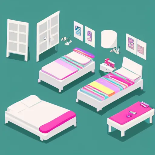 Image similar to cute isometric bedroom