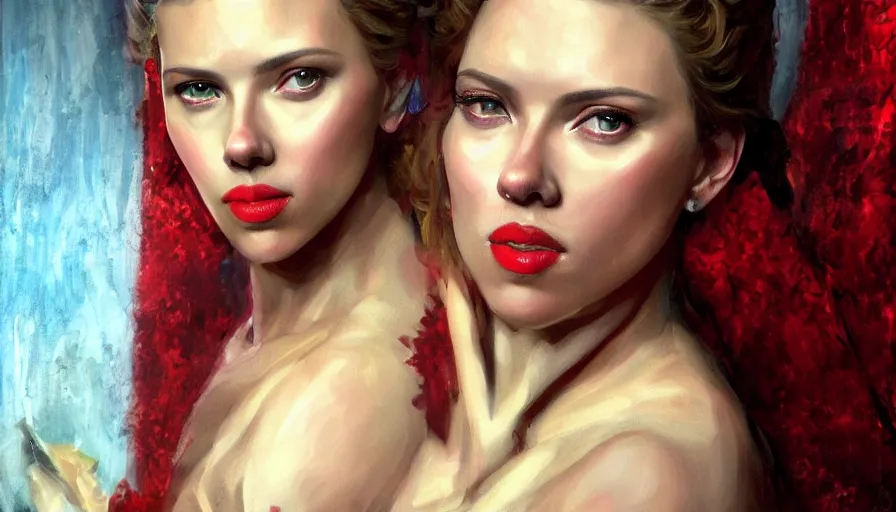 Image similar to scarlett johansson as a stately queen, fantasy, oil painting, concept art