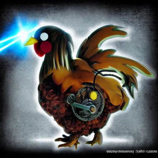 Image similar to anime steam punk chicken with laser beams