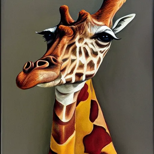 Image similar to an oil painting of a giraffe painted by arcimboldo