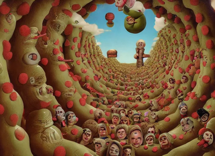 Image similar to the human donut, lowbrow, matte painting, 3 - d highly detailed, in the style of mark ryden,