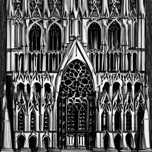 Image similar to gothic cathedral made of human skulls. fantasy art, 8 k, sfw