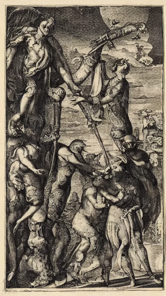 Prompt: esoteric etching print of the devil and his wife, amphitheatrum sapientiae aeternae, 1 5 9 5