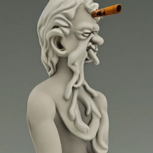 Image similar to highly detailed figure of a person with long white hair made of smoke coming out from a smoking pipe, meditation, photorealistic, intricate, elegant.
