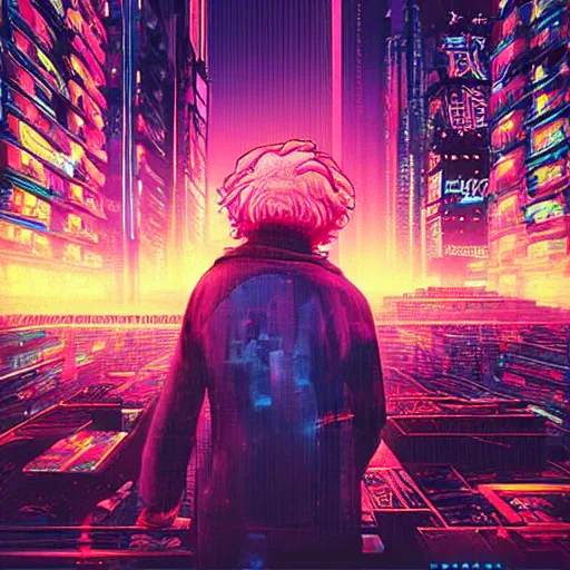 Image similar to “ einstein, cyberpunk art by vincent lefevre, behance contest winner, altermodern, cityscape, synthwave, matte painting ”