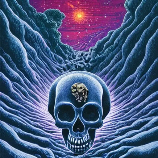 Prompt: ngc 3132 falling waterfall mysterious skull landscape by Casey Weldon, edge of the world, image credit nasa nat geo