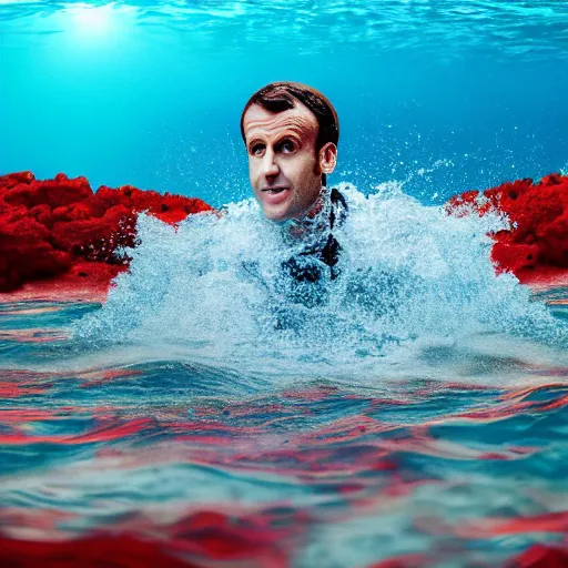 Prompt: Emmanuel Macron swimming in the red sea, 50mm photography, high quality, 4K